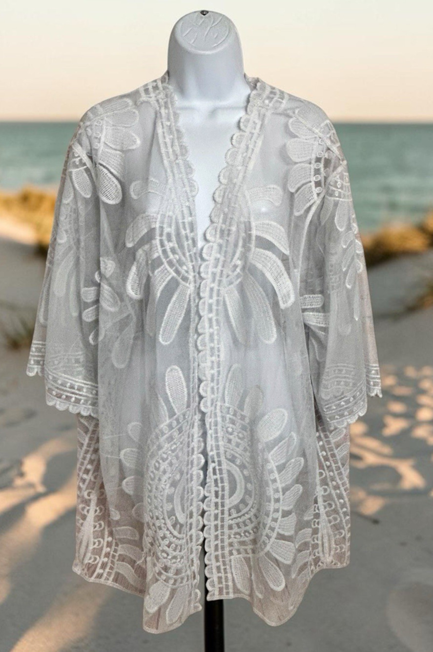 David and Young White Crochet Mesh Open Top One Size Swim Cover-Up Layering Top